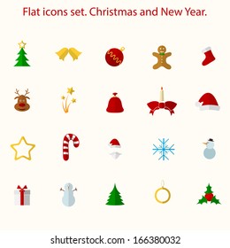 Flat icons set. Christmas and New Year. Vector