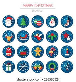 Flat Icons Set : Christmas Objects with Snowfall