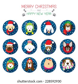 Flat Icons Set: : Christmas, Various Dog Breeds