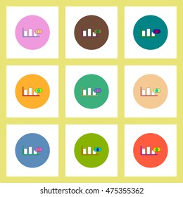 flat icons set of column chart concept on colorful circles