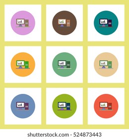 flat icons set of column chart on computer monitor concept on colorful circles