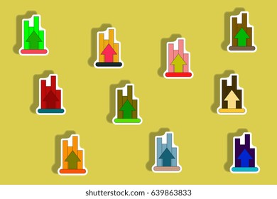 flat icons set of column chart with arrow up concept in paper sticker style. infographic items