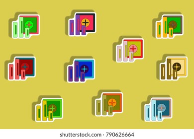 flat icons set of column chart and safe concept in paper sticker style. infographic items