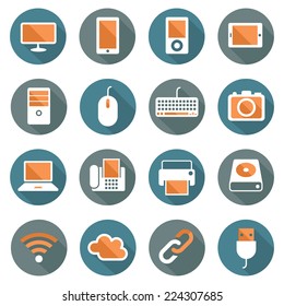 Flat icons set : Computer, Office Objects