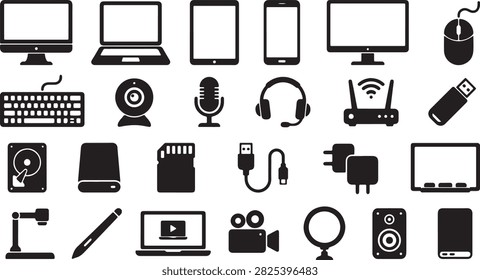 Flat icons set of computer and tech accessories