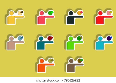 flat icons set of concept in paper sticker style. infographic Business pie chart on hand