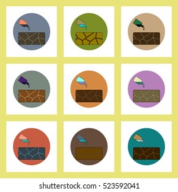 flat icons set of cracked earth and bottle of water concept on colorful circles