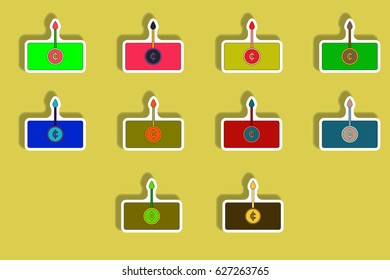 flat icons set of currency rate concept in paper sticker style. infographic items