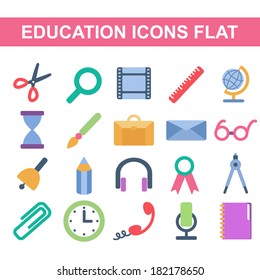 flat icons, set education, stationery, office, school