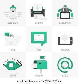 Flat Icons Set. E-mail, Post Office, a Communication Method. Isolated Objects in a Modern Style for Your Design.