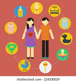 Flat icons set of family planning info graphic design elements vector illustration 