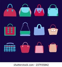 Flat icons set of fashion bags collection  Women beauty handbags