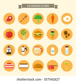 Flat icons set. Food.