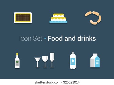 Flat icons set of food and drinks.