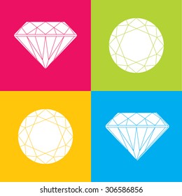 Flat icons set with gemstones. Diamond, ruby, emerald and sapphire. Line-art.