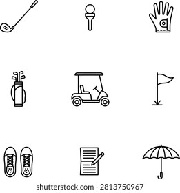 Flat icons set of golf equipment and accessories
