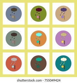 flat icons set of hail and ruler concept on colorful circles