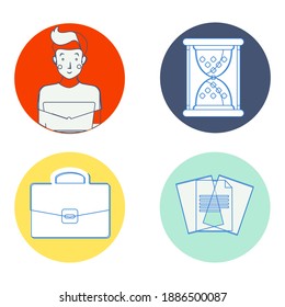 Conjunto de iconos planos que ilustra el equilibrio de vida laboral