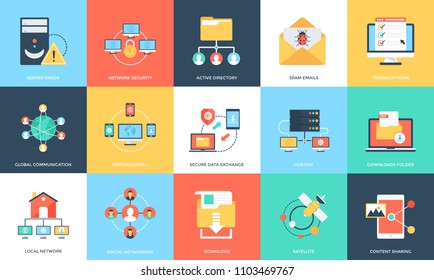 Flat Icons Set Of Internet Technology And Security