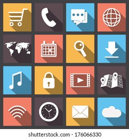 Flat icons set,  long shadow concept.