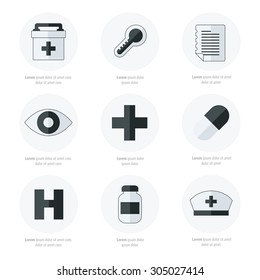 Flat icons set of medical tools Black and white color
