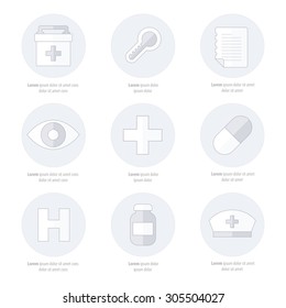 Flat icons set of medical tools, line style