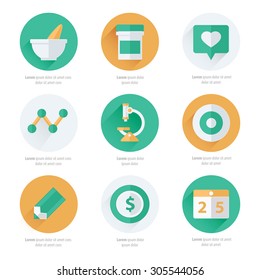 Flat icons set of medical tools and health care