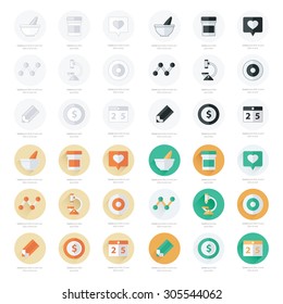 Flat icons set of medical tools and health care set