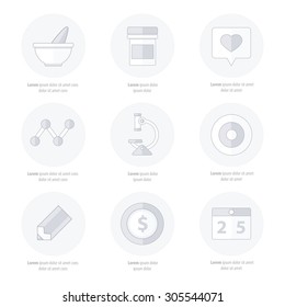 Flat icons set of medical tools and health care line icons styles