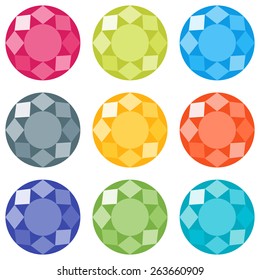 Flat icons set. Nine round precious gems. Vector elements isolated on white