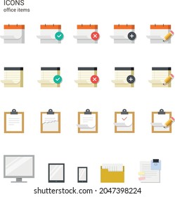 Flat icons set (office stationery items)