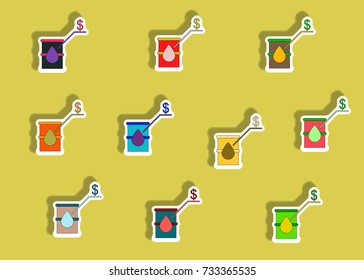 flat icons set of oil barrel world price concept in paper sticker style. infographic items