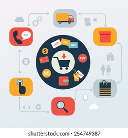 flat icons set of online shopping internet  infographic design e