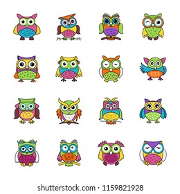 
Flat icons set of owls
