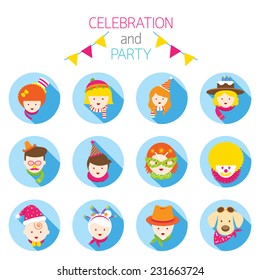 Flat Icons Set : Party, Family, People