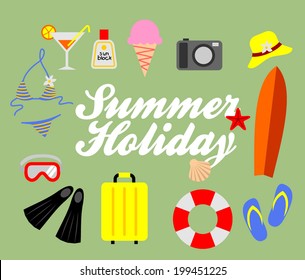 Flat icons set of planning a summer vacation
