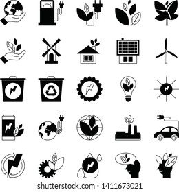 Flat icons set. Icons for renewable energy, green technology, ecology care. Vector illustration.
