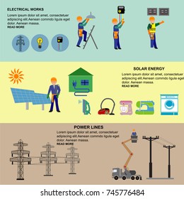 Flat icons set of repairmen electricians handymen figures and electric equipments isolated vector illustration