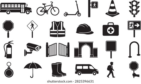Flat icons set of road safety and transportation symbols