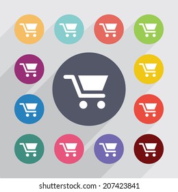 flat icons set. Round colorful buttons. Vector