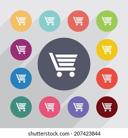 flat icons set. Round colorful buttons. Vector