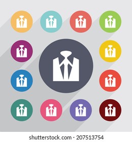  flat icons set. Round colorful buttons. Vector