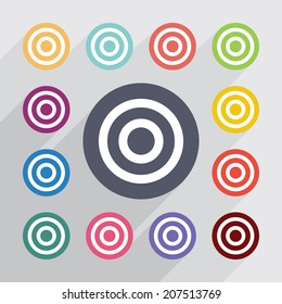  flat icons set. Round colorful buttons. Vector