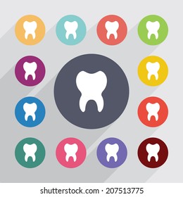 flat icons set. Round colorful buttons. Vector