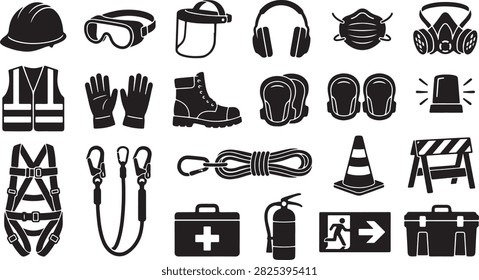 Flat icons set of safety gear and equipment