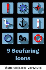 Flat icons set with seafaring symbols