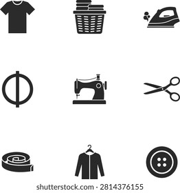 Flat icons set of sewing and laundry essentials