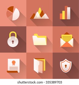 Flat icons set with shadow. Business.