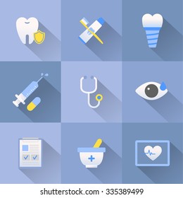 Flat icons set with shadow. Hospital.