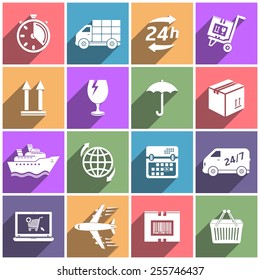 Flat icons set shipping and delivery
